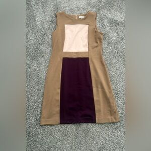 Calvin Klein Tan and Purple Colorblock Sheath Dress